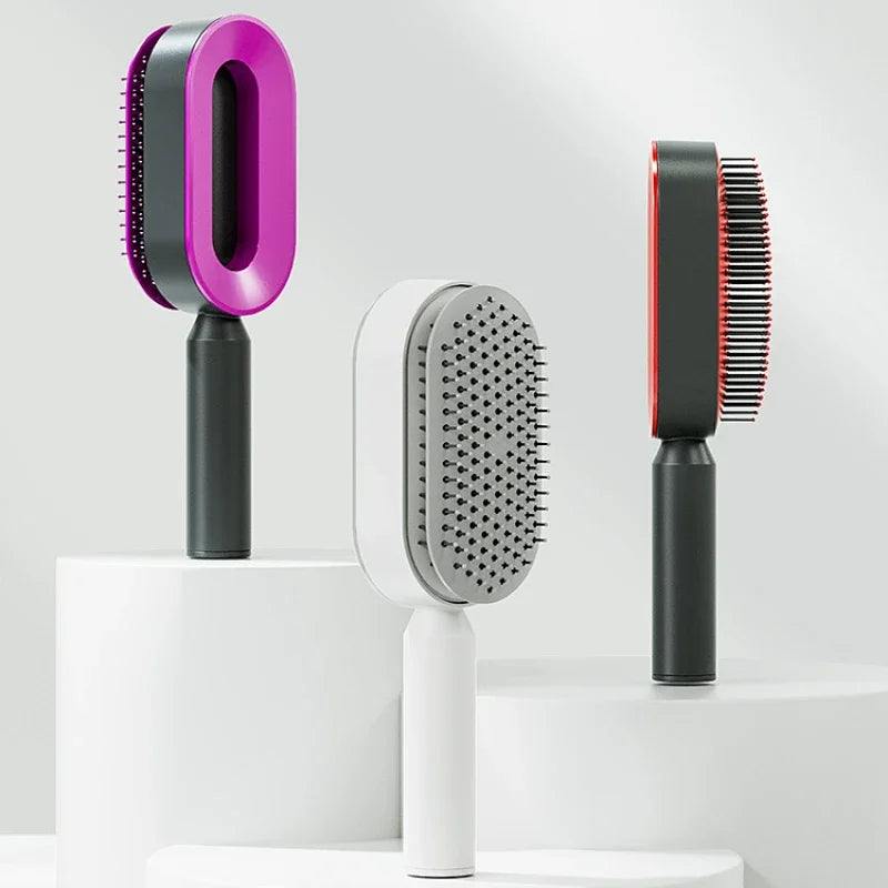 Brosse démêlante autonettoyante 3D vue de face
