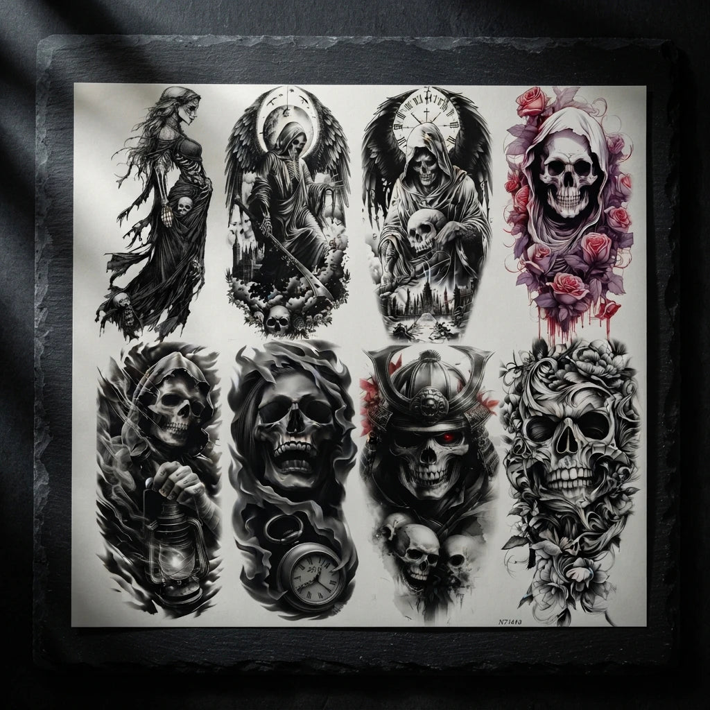 Tatouages Temporaires Reaper - Effet Réaliste pour Halloween - vue principale