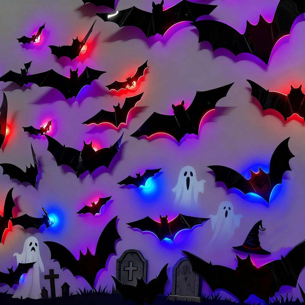 Guirlande lumineuse LED en forme de chauve-souris, décoration murale Halloween