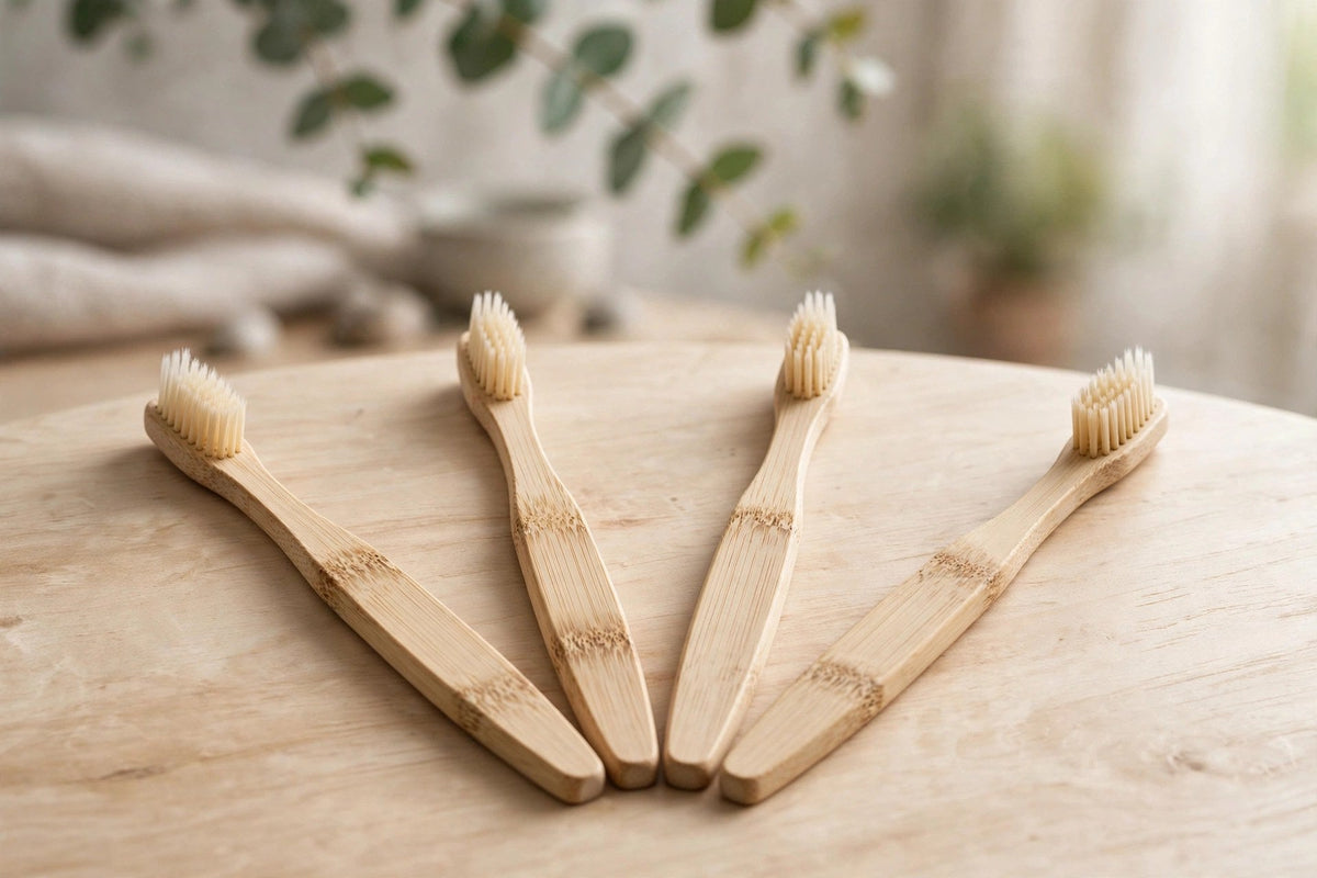 Lot de 4 brosses à dents en bambou disposées en éventail