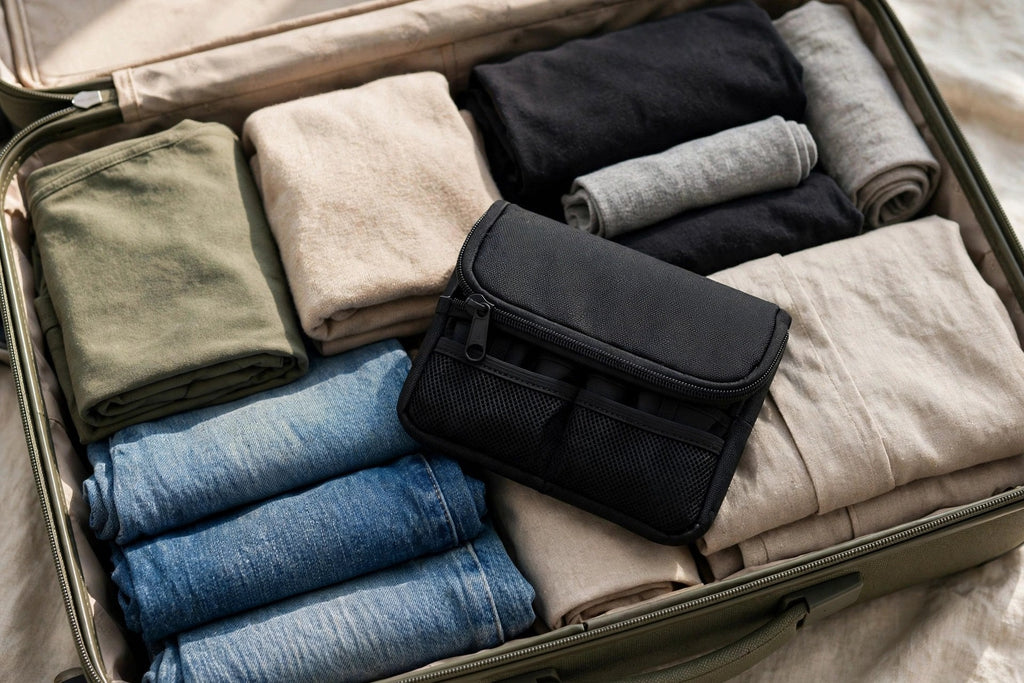 Organisateur de câbles rangé dans une valise
