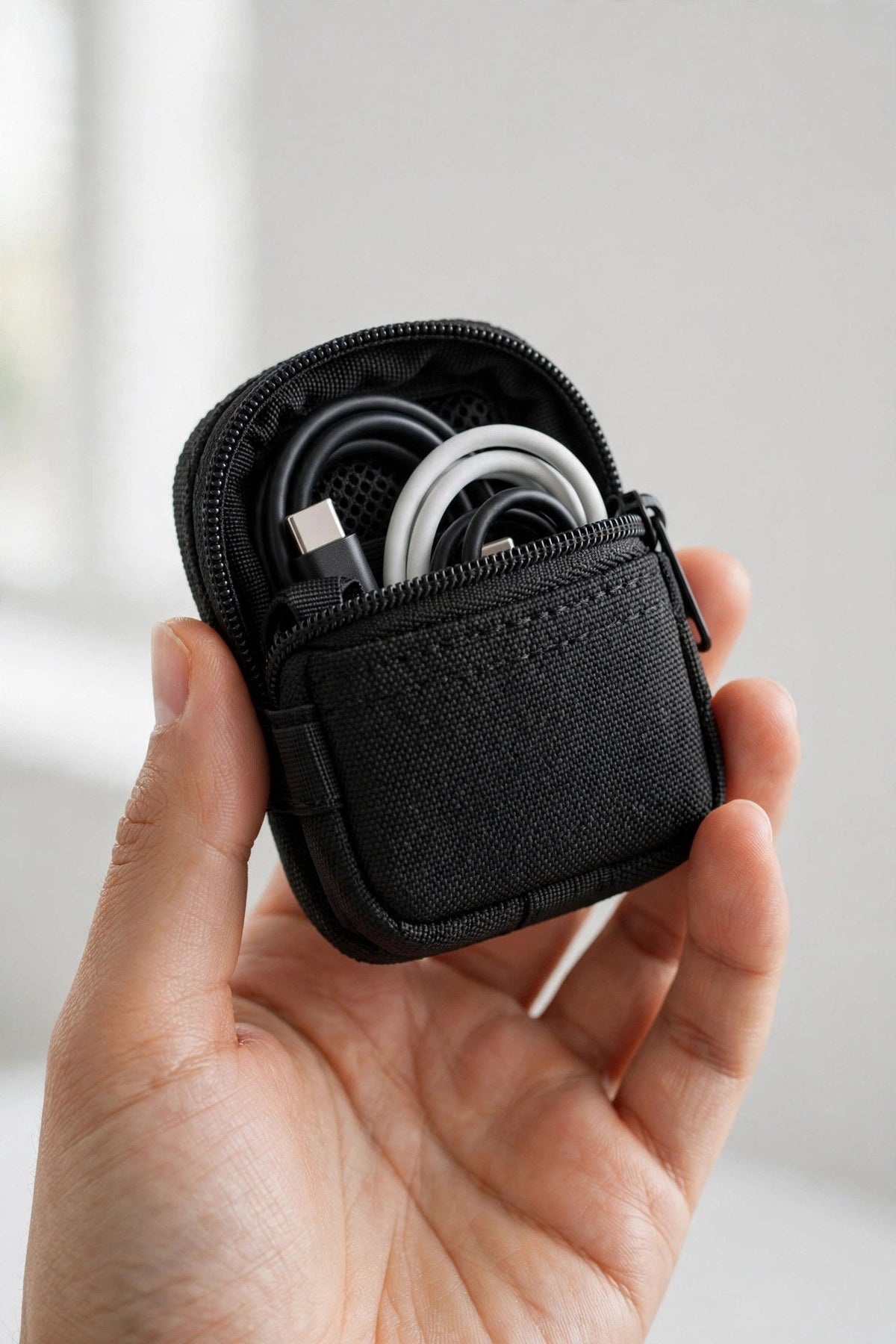 Organisateur de câbles tenu en main, format compact