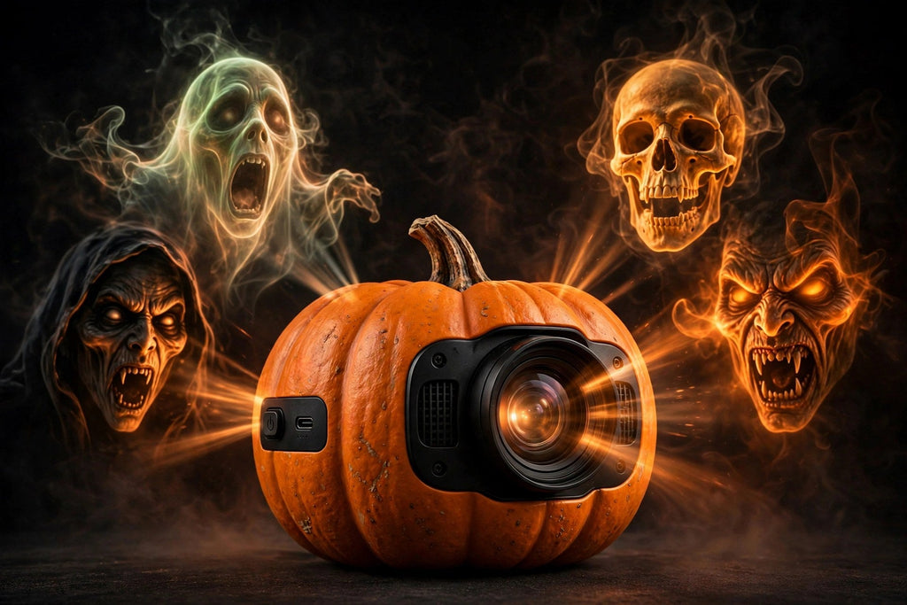 Plusieurs visages animés projetés par la citrouille Halloween