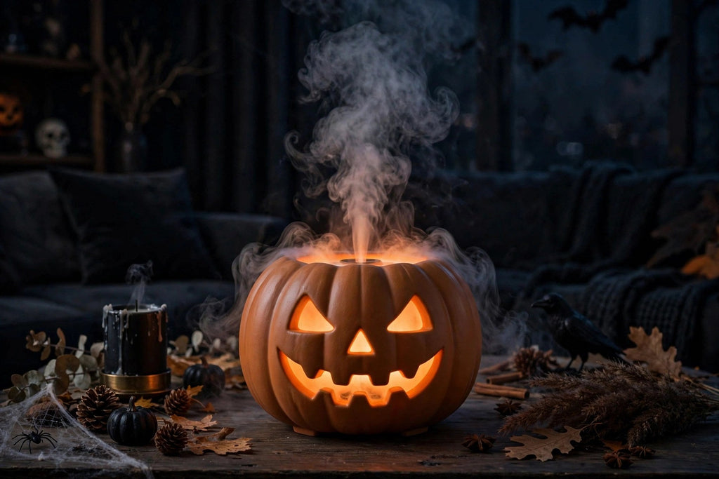 Diffuseur citrouille créant une ambiance d'Halloween la nuit