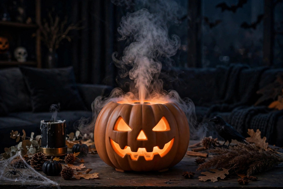 Diffuseur citrouille créant une ambiance d'Halloween la nuit
