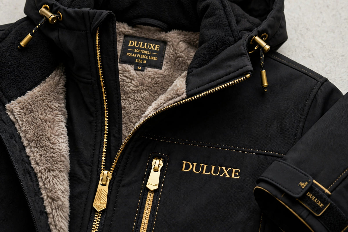 Détails de la veste softshell homme : fermetures zippées, capuche et poches
