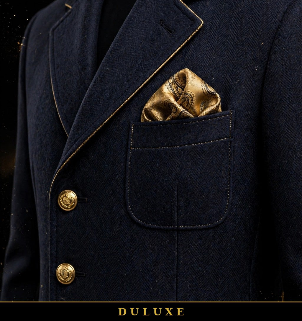 Détail tailleur du manteau structuré DULUXE : poche poitrine et boutons dorés
