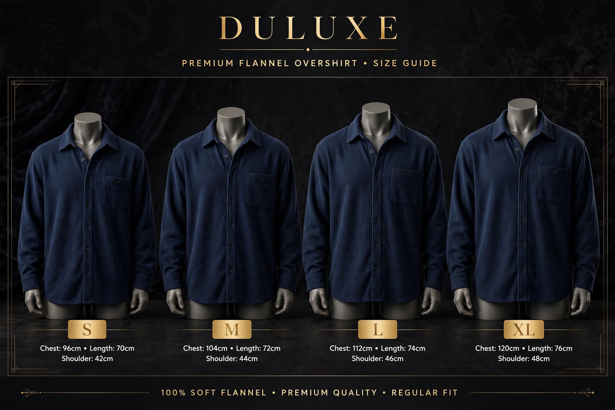 Guide des tailles de la surchemise pour homme en flanelle, de S à XL côte à côte