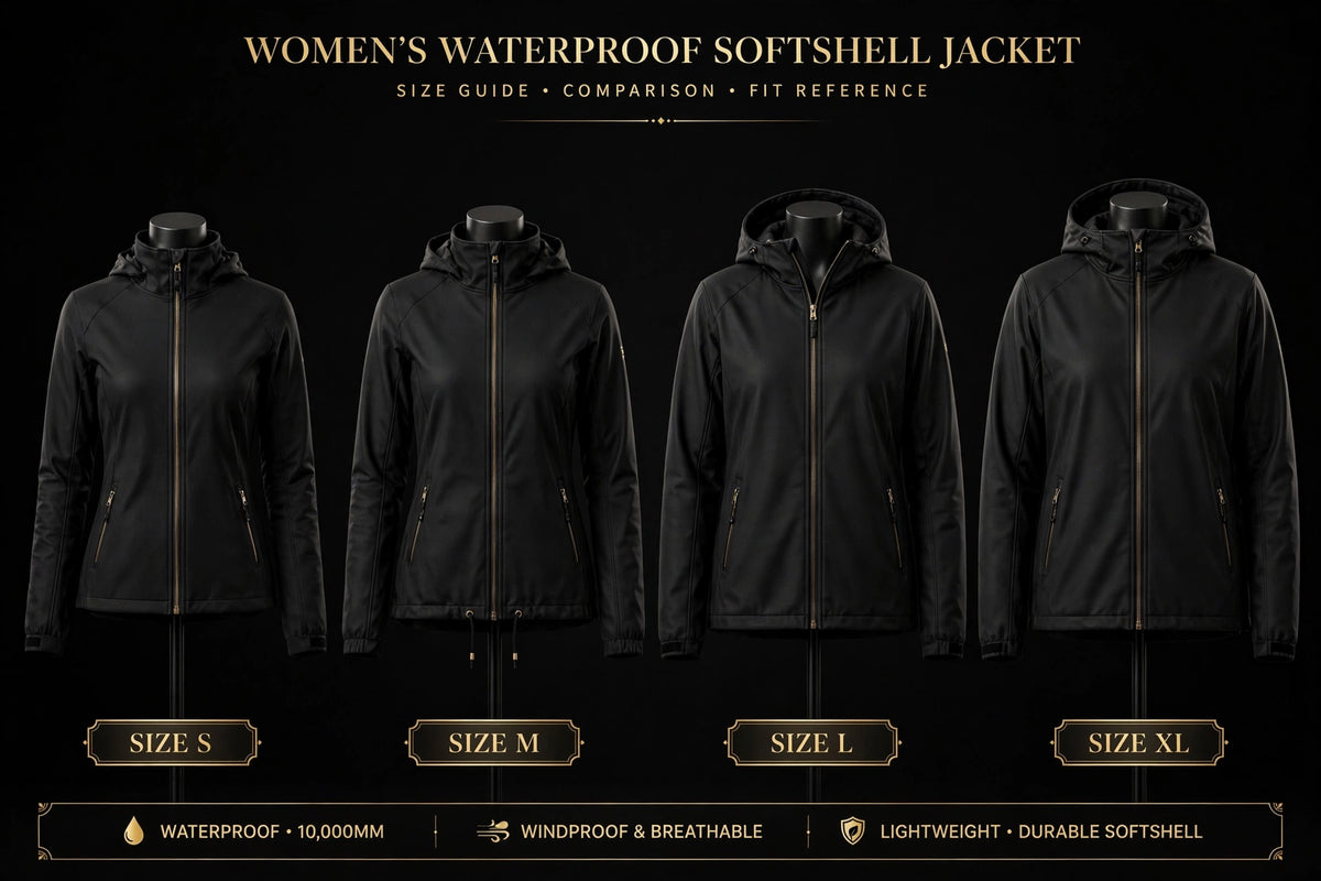 Guide des tailles de la veste softshell femme, tailles S à XL côte à côte
