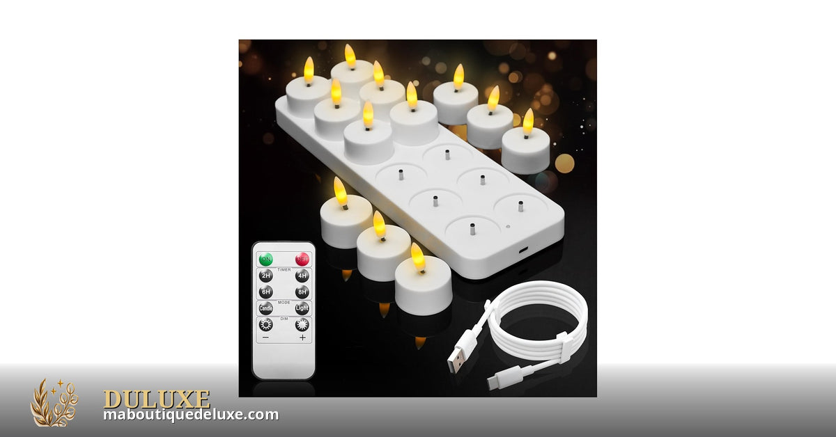 Bougies chauffe-plat LED allumées, flamme dorée vacillante réaliste