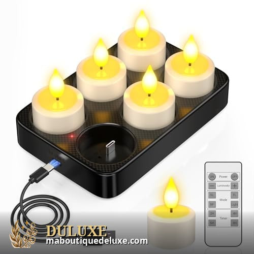 Lot de bougies LED rechargeables avec télécommande et base de chargement USB