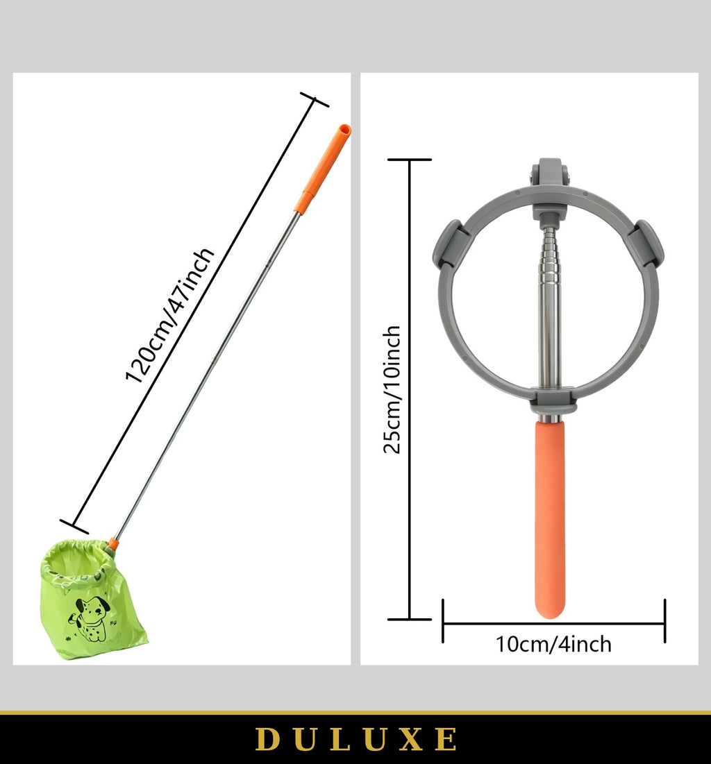 Manche télescopique en acier inoxydable de l'attrape-déjections DULUXE, longueur ajustable