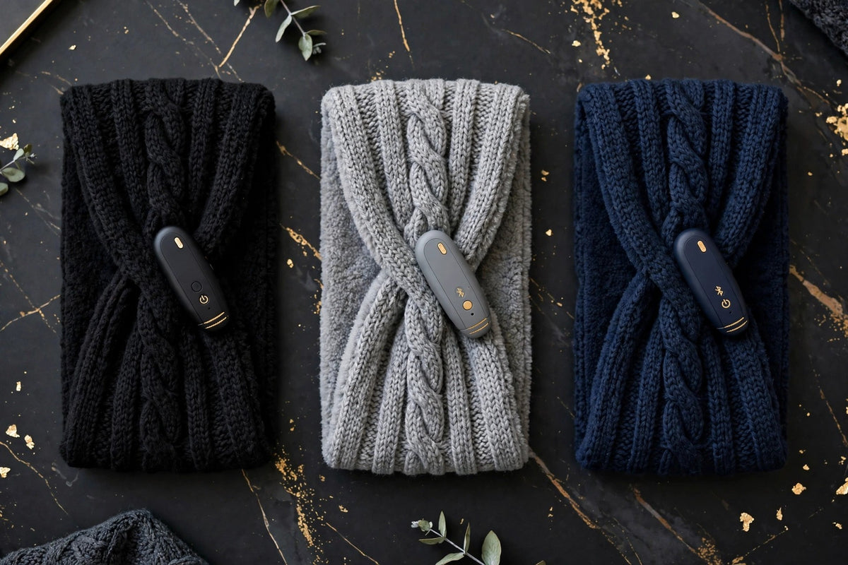 Bandeaux de ski musicaux Bluetooth DULUXE en trois couleurs à plat : noir, gris et bleu marine
