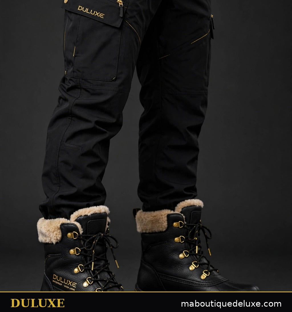 Homme portant les bottes d'hiver noires imperméables DULUXE à doublure chaude, visuel principal