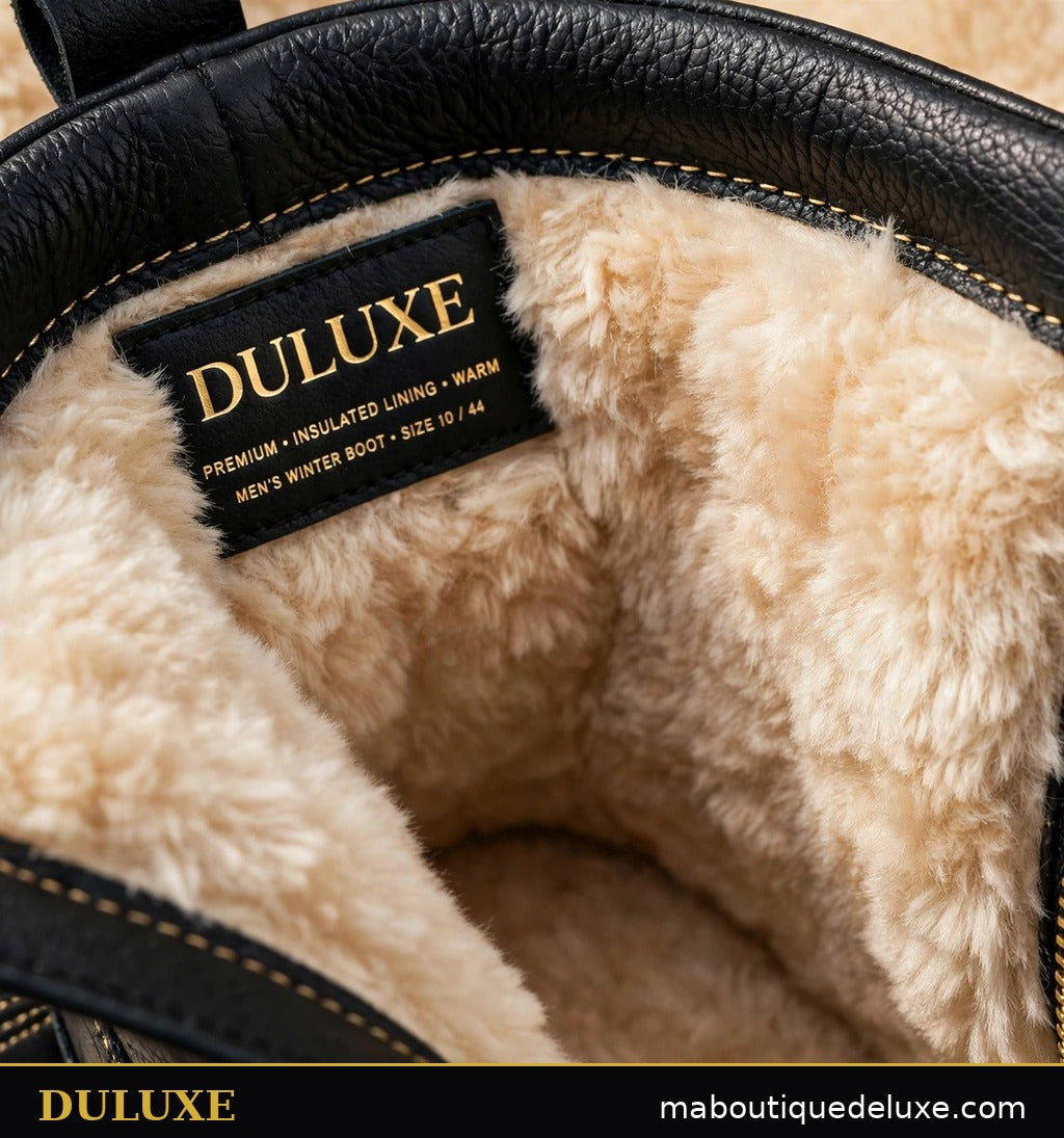 Doublure chaude et moelleuse visible à l'intérieur des bottes d'hiver homme DULUXE
