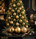 Sapin de Noël décoré de boules dorées brillantes, mates et pailletées DULUXE, visuel principal Or Royal