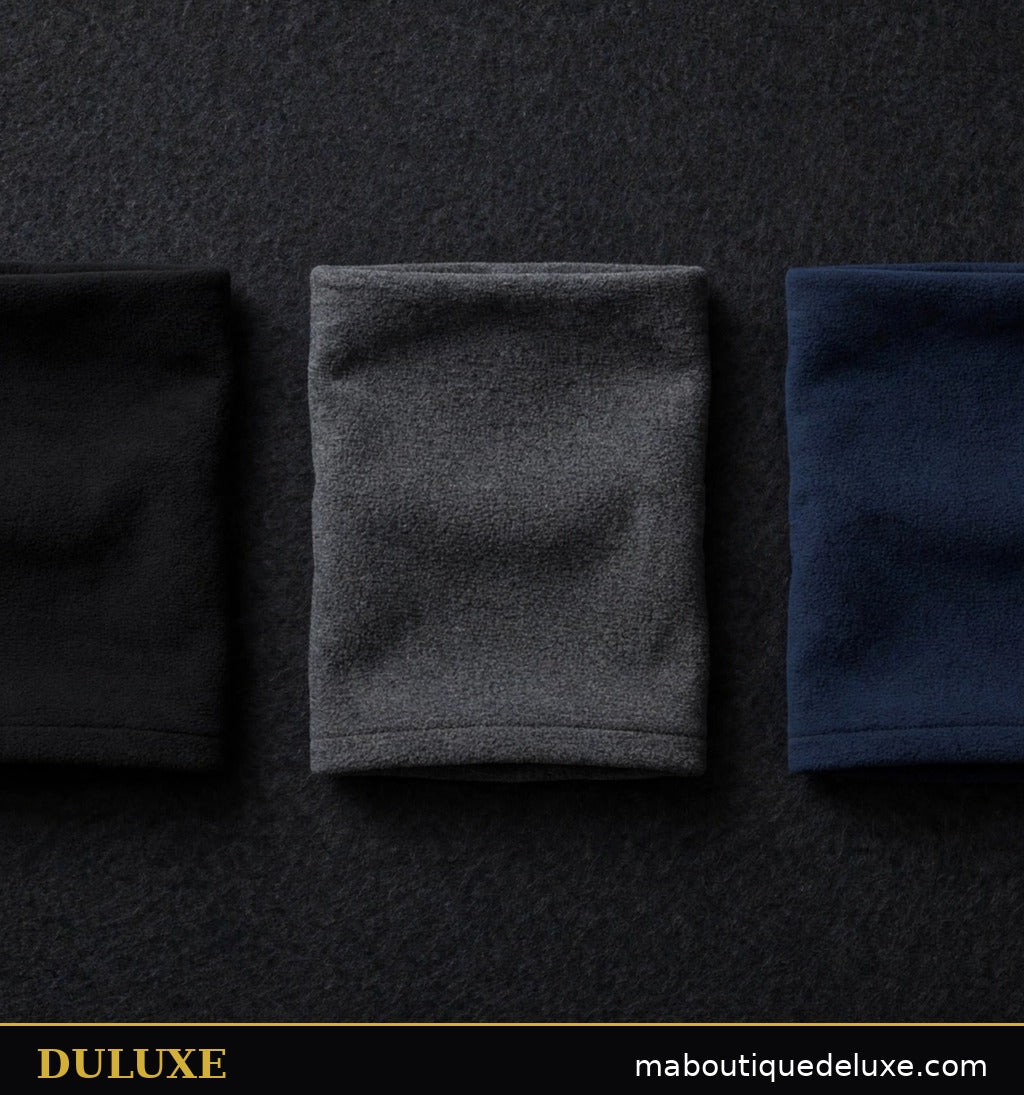 Cache-cou polaire DULUXE pour homme en trois coloris : noir, gris charbon et bleu marine