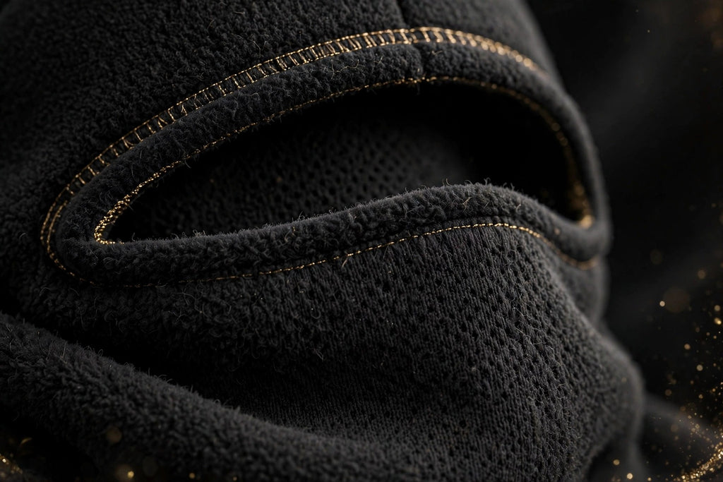 Gros plan sur la matière thermique douce et respirante de la cagoule d'hiver pour enfant DULUXE