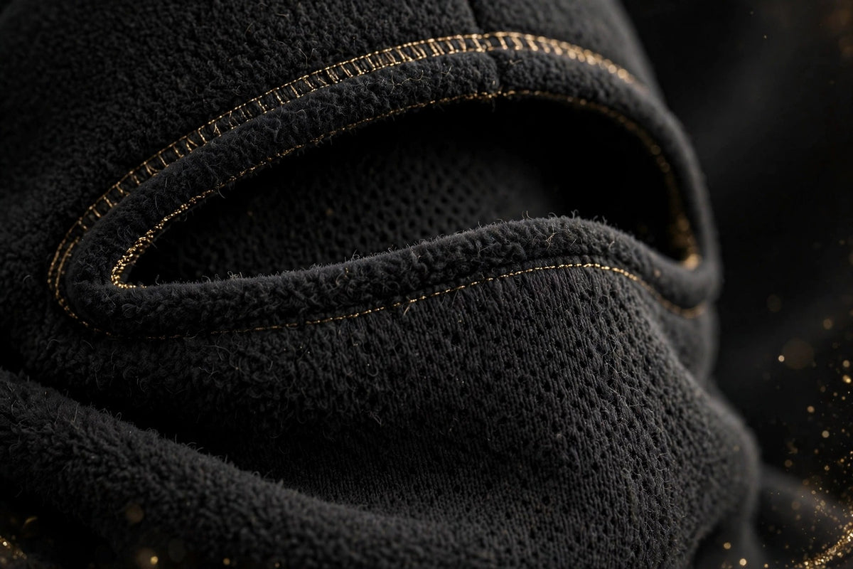 Gros plan sur la matière thermique douce et respirante de la cagoule d'hiver pour enfant DULUXE