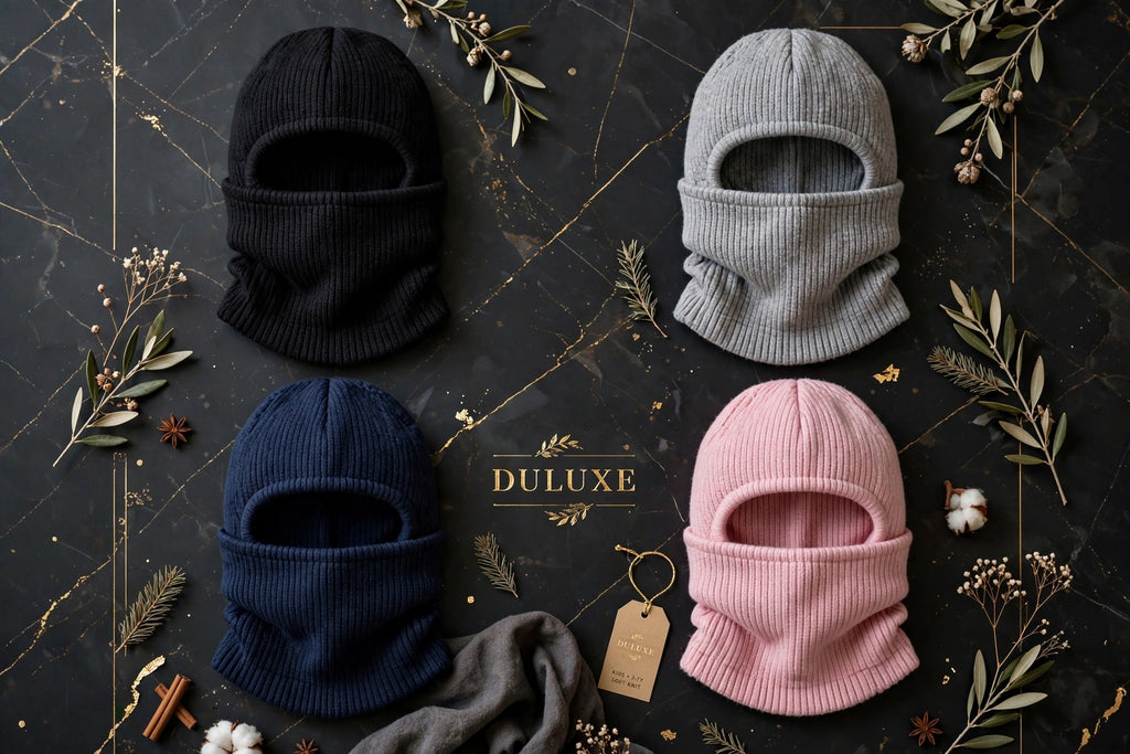 Cagoules d'hiver pour enfant DULUXE en quatre couleurs à plat : noir, gris, bleu marine et rose