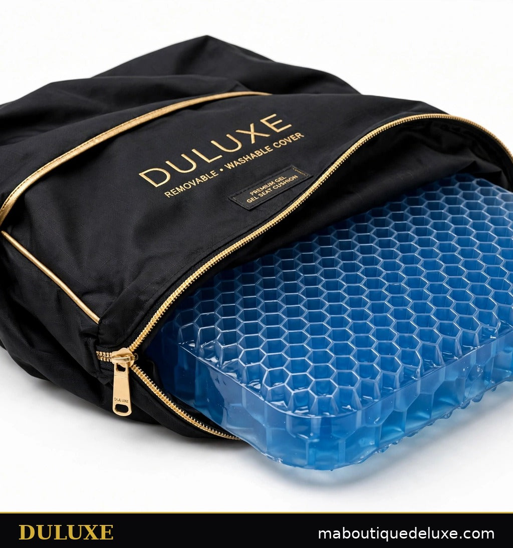 Coussin en gel DULUXE avec sa housse noire amovible à fermeture éclair, facile à laver
