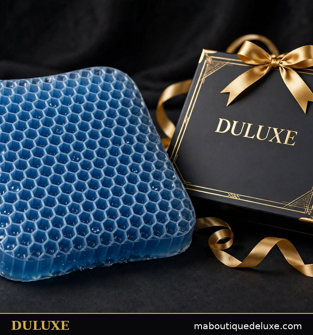 Coffret DULUXE noir et doré avec le coussin d'assise en gel rafraîchissant, présentation cadeau premium