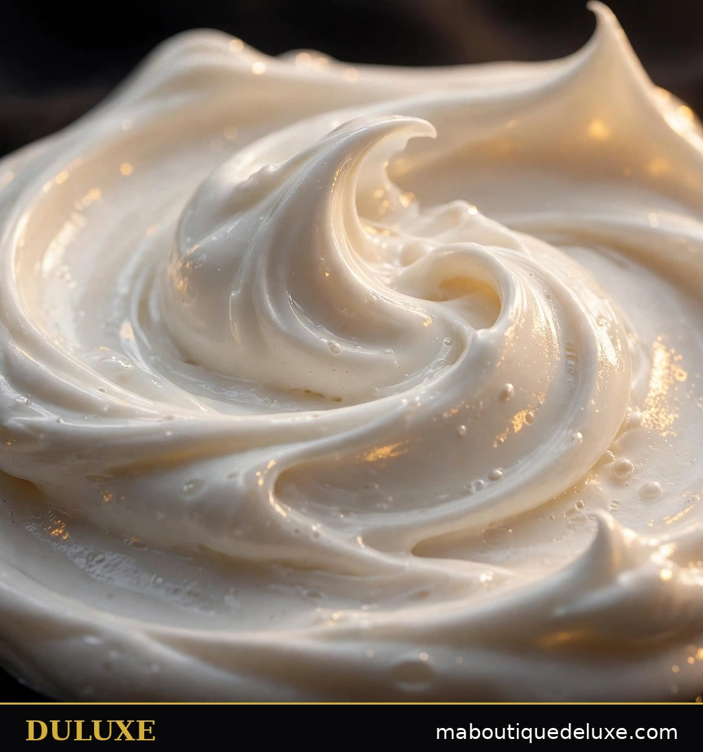 Texture riche et onctueuse de la crème réparatrice pour les pieds DULUXE en gros plan