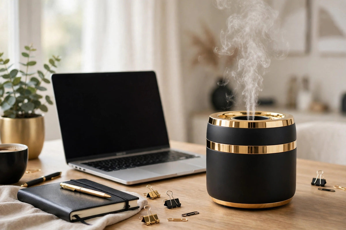 Diffuseur parfumé d'ambiance DULUXE sur un bureau élégant à la maison