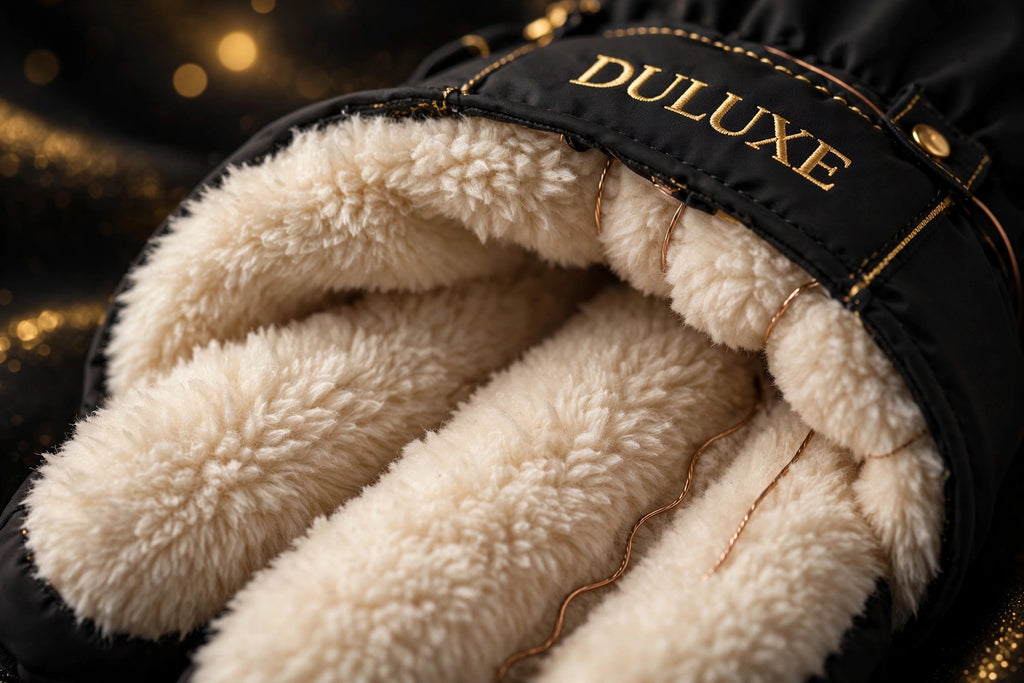 Gros plan sur la doublure douce et chaude des gants chauffants