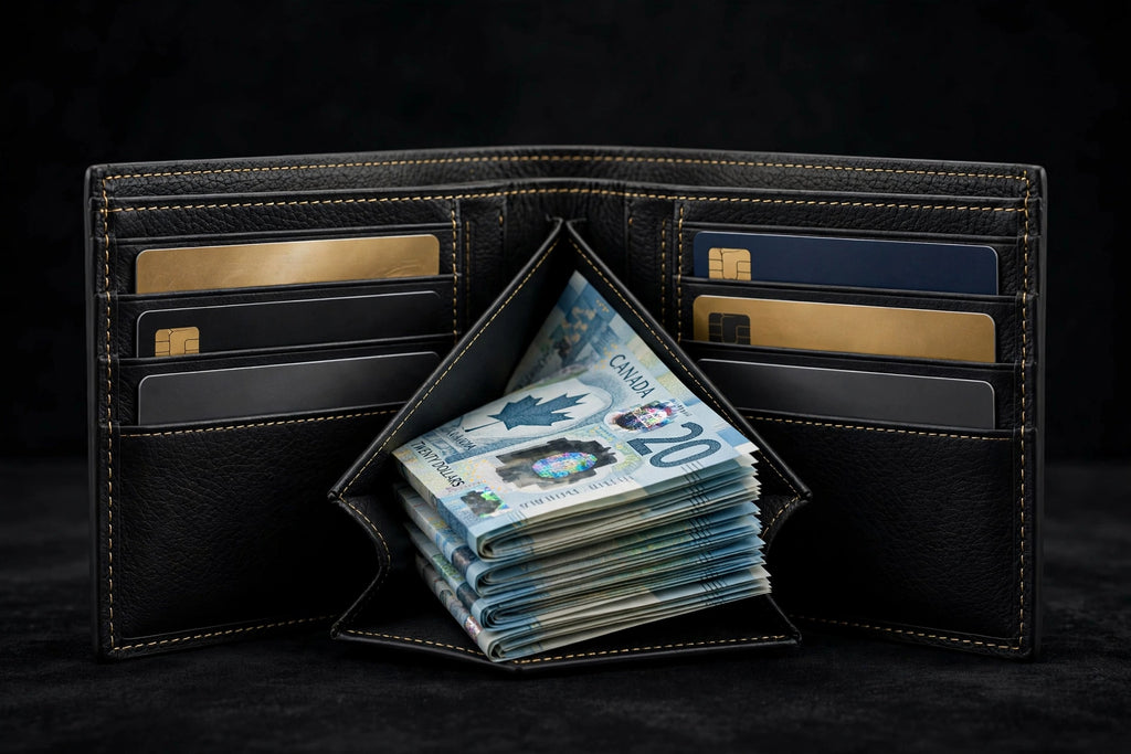 Compartiment central pour billets du porte-cartes compact DULUXE ouvert