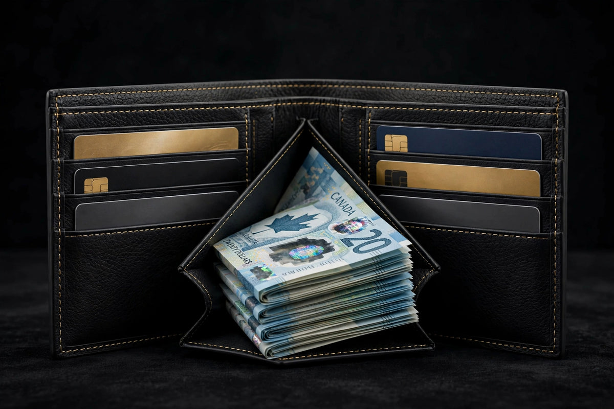 Compartiment central pour billets du porte-cartes compact DULUXE ouvert
