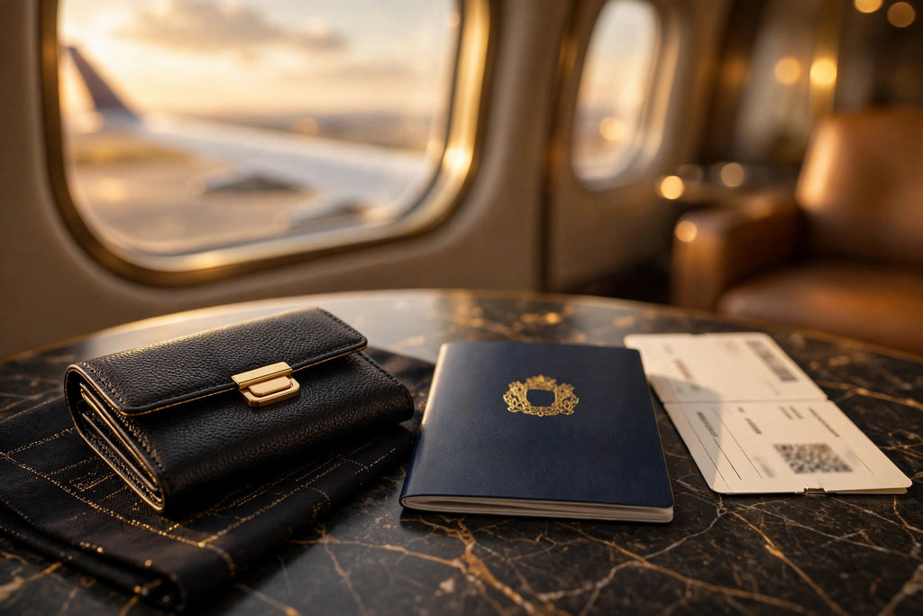 Porte-cartes compact en voyage à l'aéroport, à côté du passeport