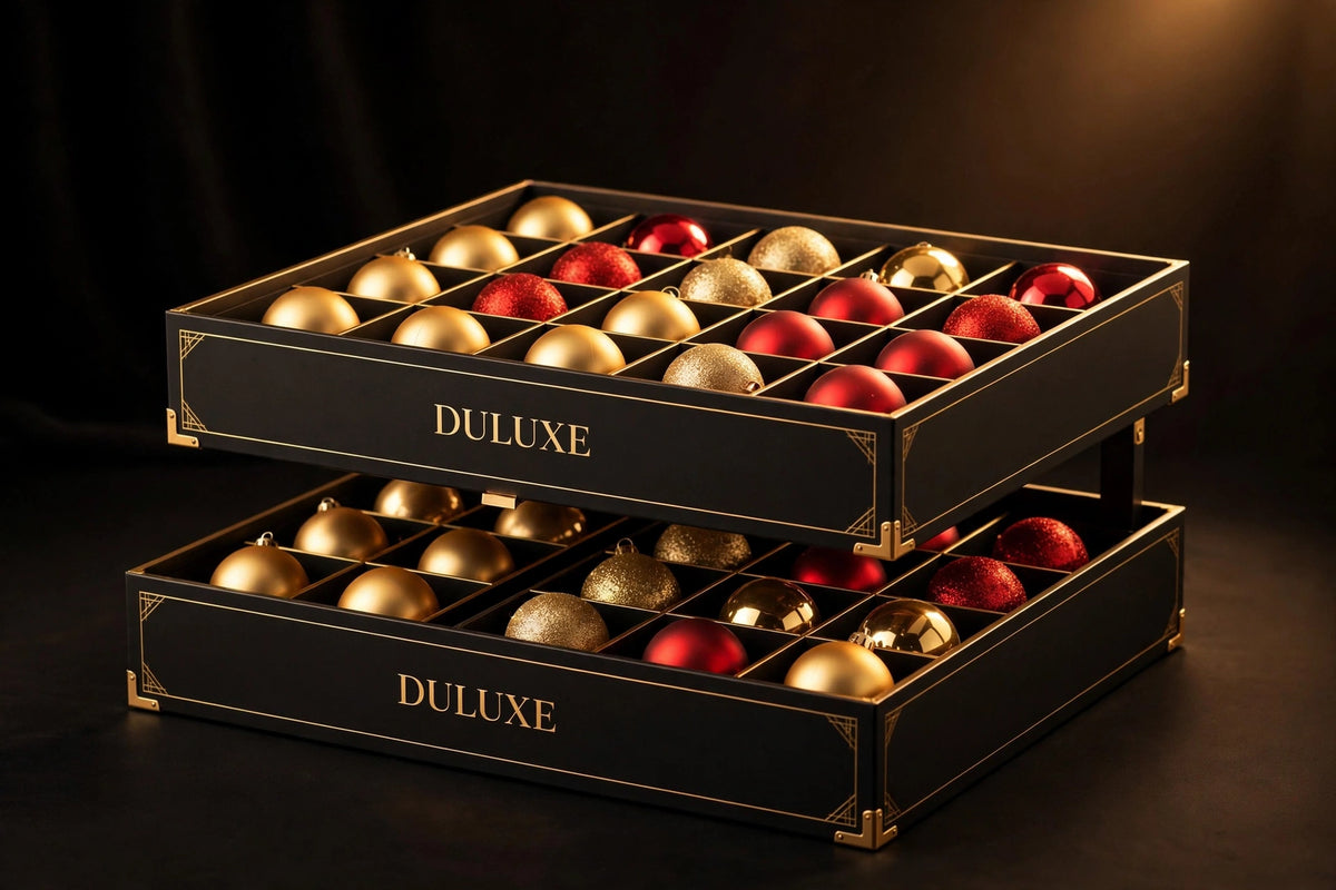 Les deux niveaux empilables de la boîte de rangement pour ornements de Noël