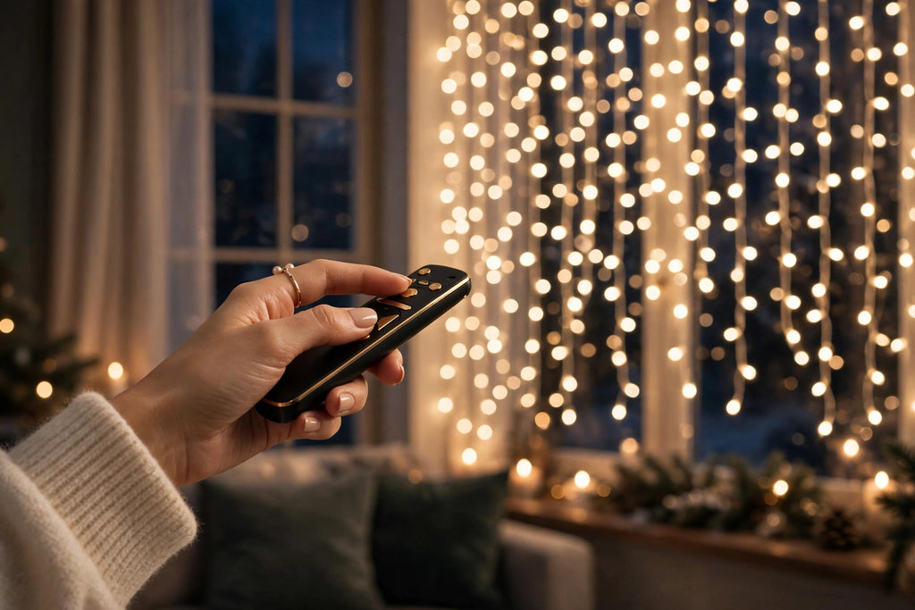 Télécommande du rideau lumineux de Noël DULUXE pour choisir les motifs et la minuterie