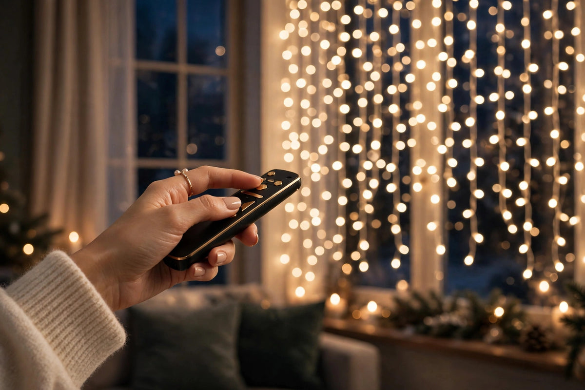 Télécommande du rideau lumineux de Noël DULUXE pour choisir les motifs et la minuterie