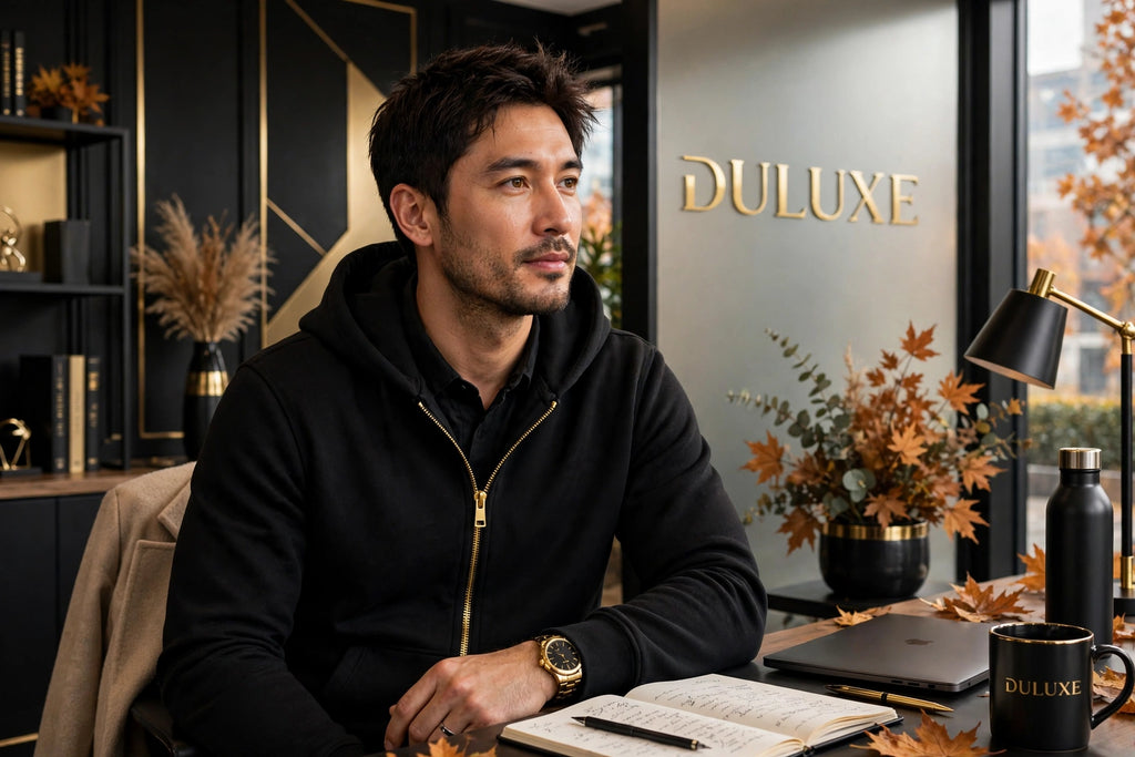 Homme portant le sweat à capuche au bureau en tenue décontractée chic pour l'automne