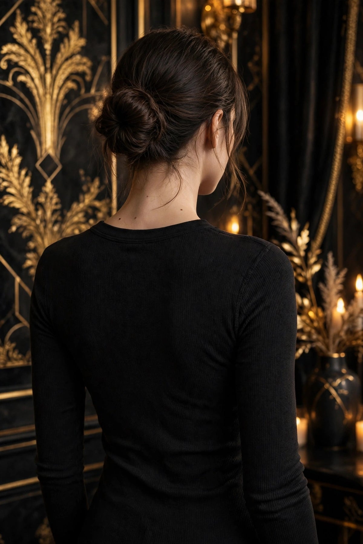 Vue de dos du top thermique noir à manches longues pour femme
