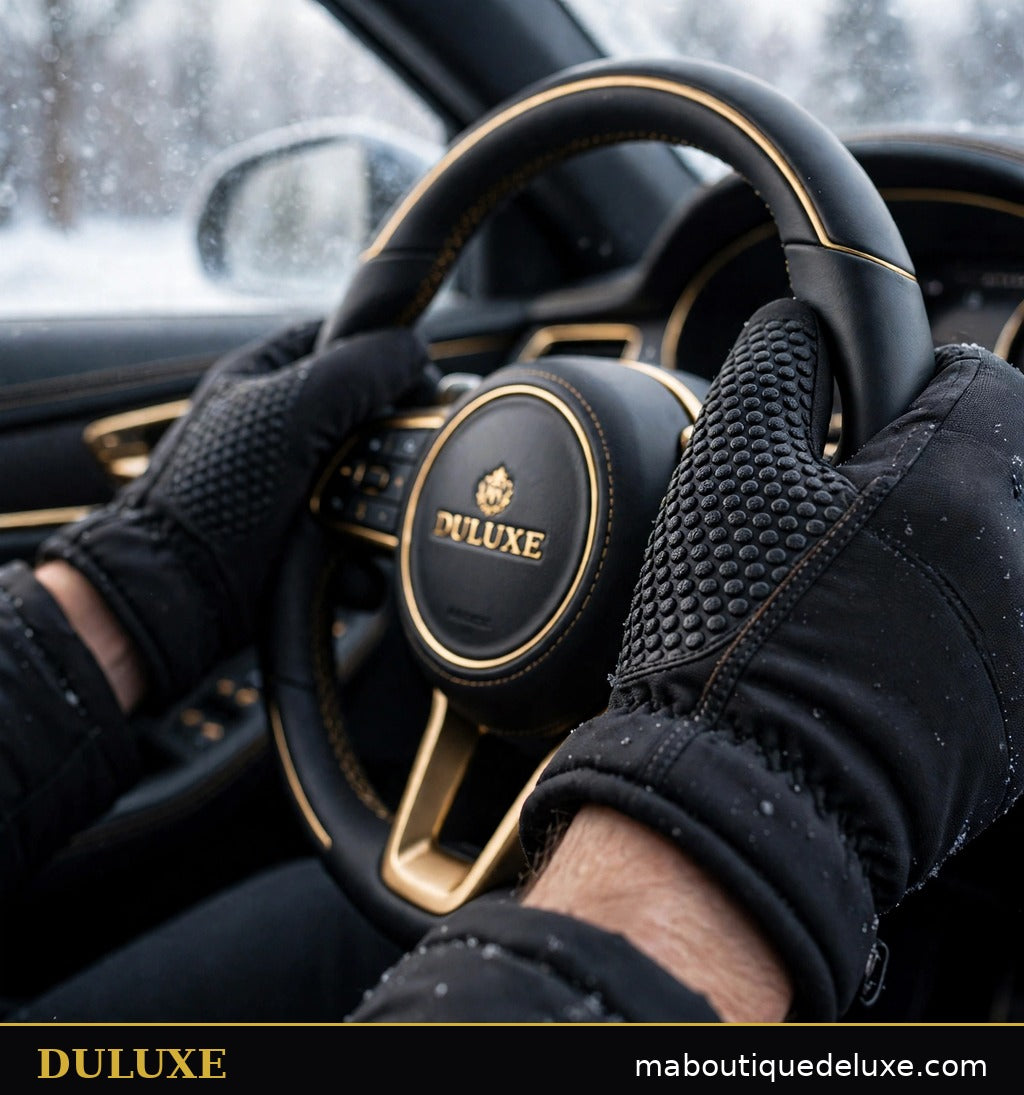 Paume antidérapante en silicone des gants homme DULUXE tenant fermement un volant de voiture