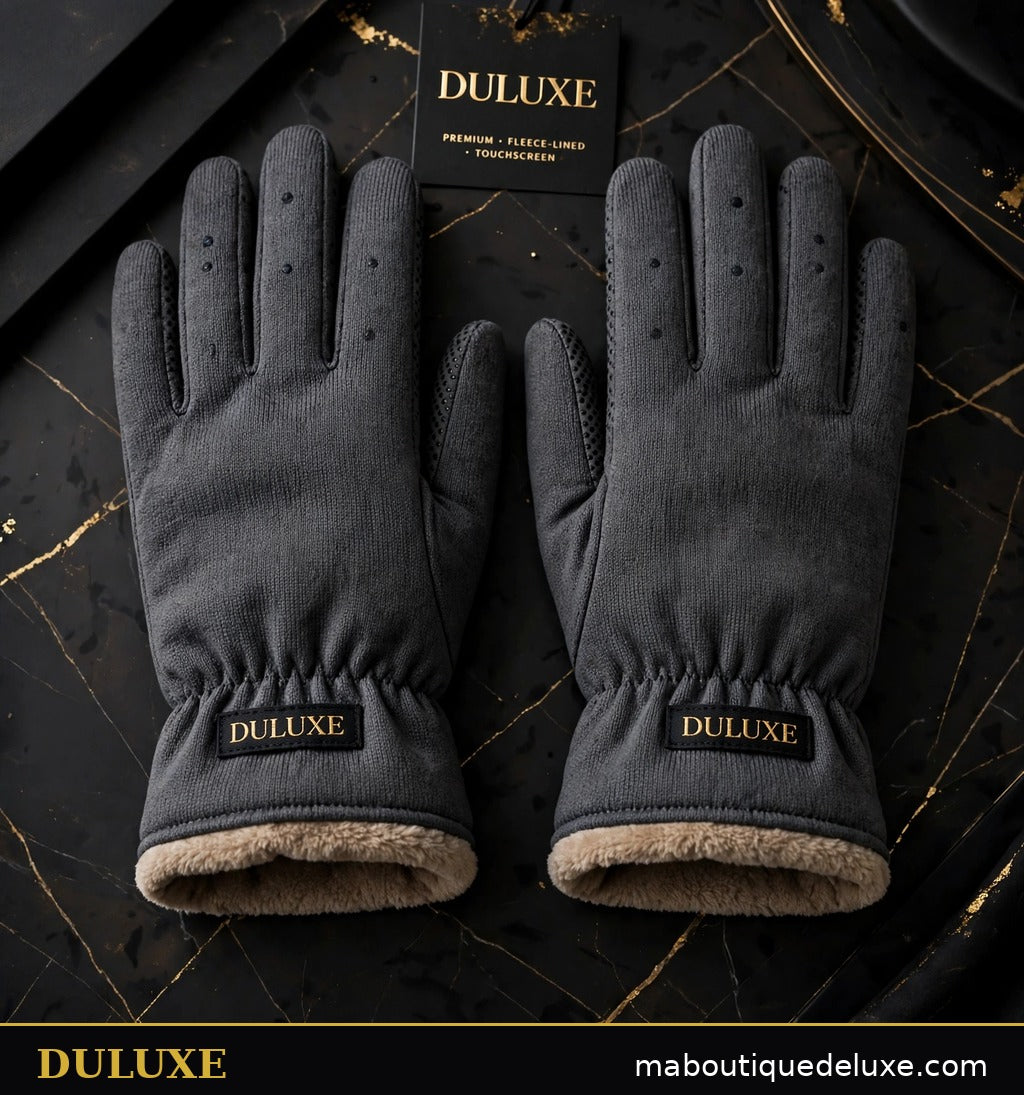 Paire de gants tactiles homme gris charbon doublés polaire DULUXE présentée à plat
