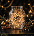 Guirlande lumineuse fil de cuivre à LED DULUXE blanc chaud enroulée dans un vase en verre transparent, visuel principal