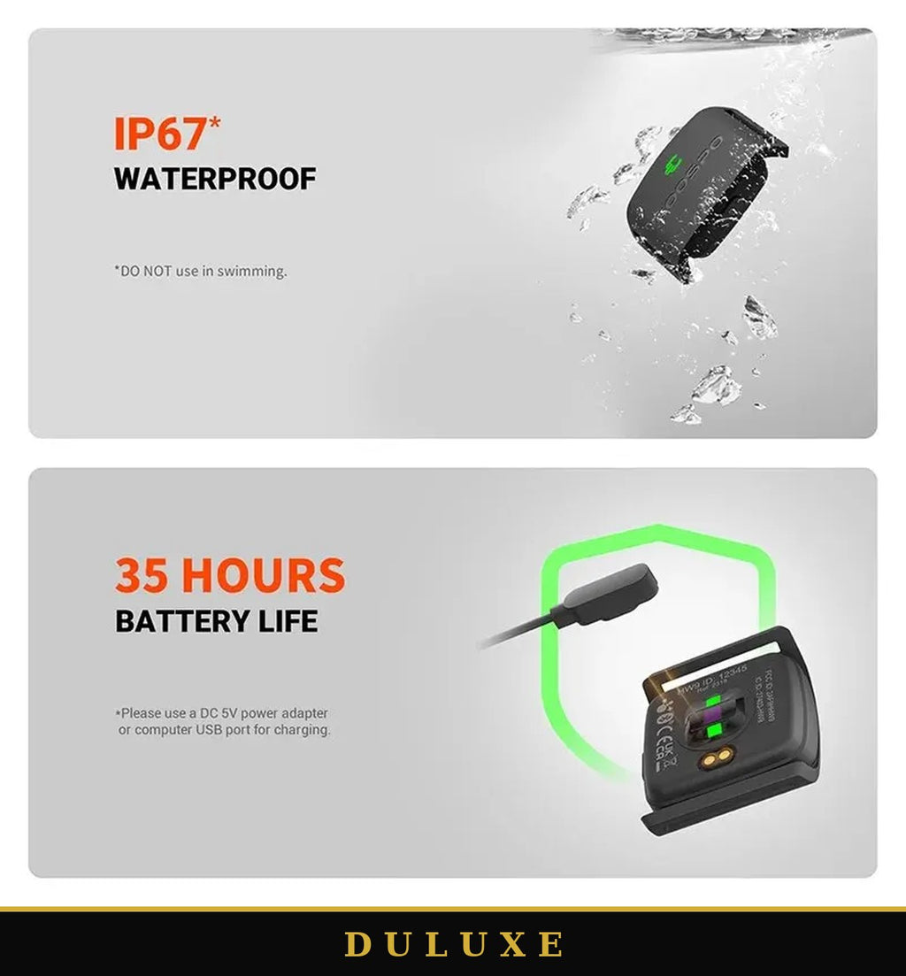 Brassard cardiaque résistant à l'eau IP67 et batterie rechargeable d'environ 35 heures à charge magnétique