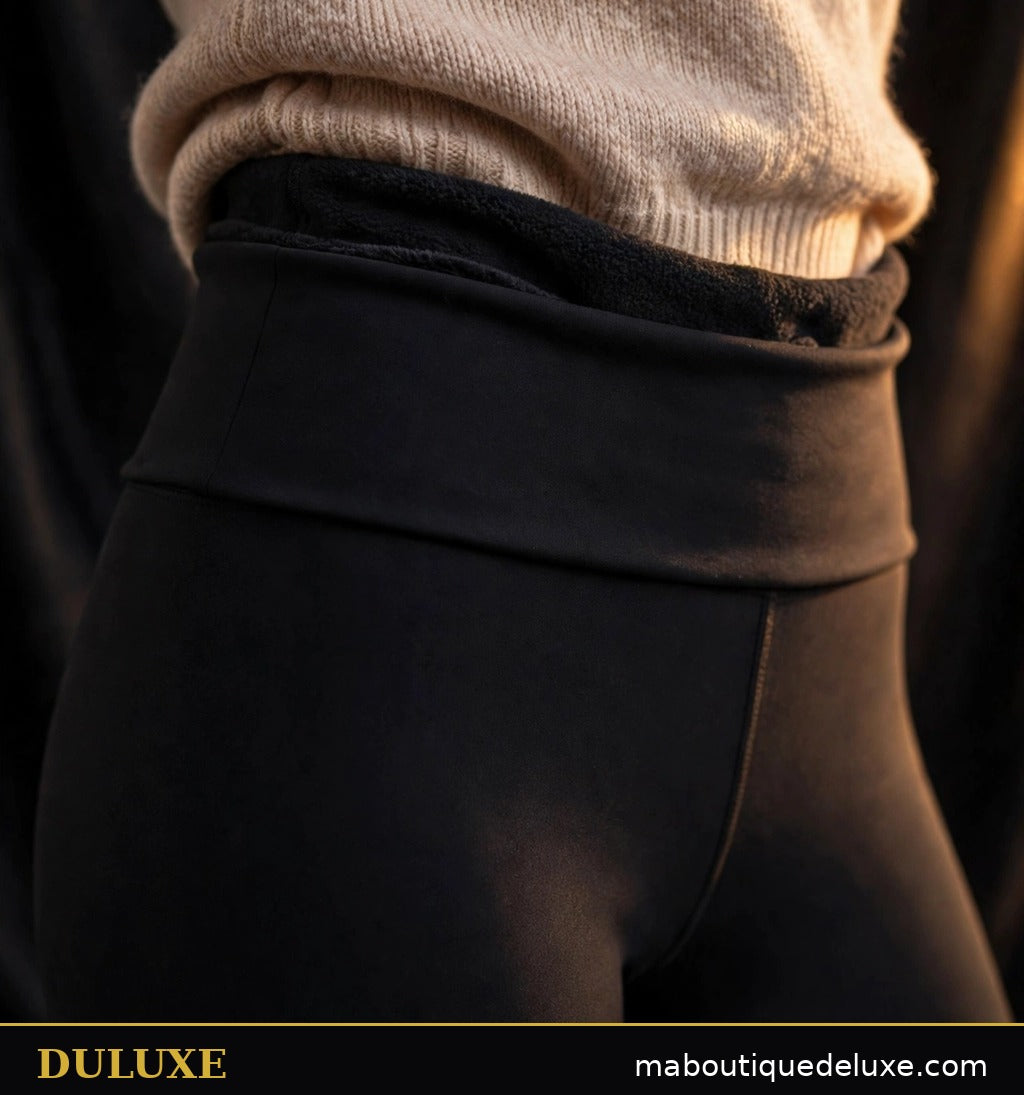 Détail de la ceinture taille haute sculptante des leggings doublés polaire DULUXE