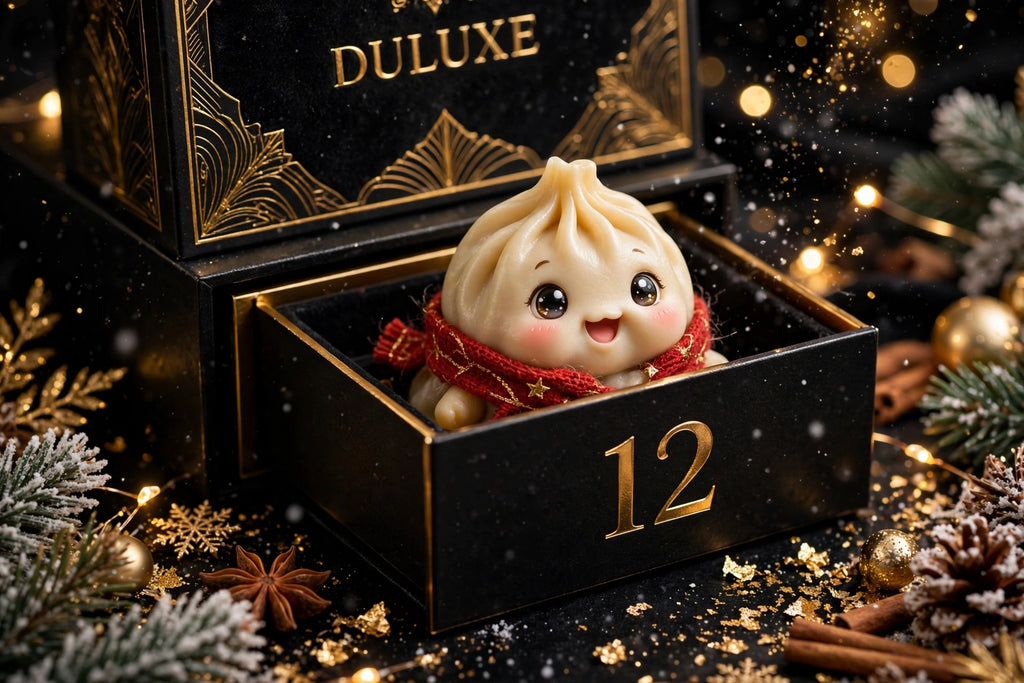 Gros plan sur une surprise miniature en forme de dumpling kawaii du Calendrier de l'Avent