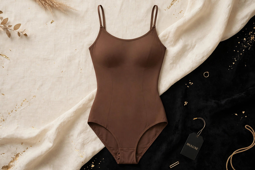 Body Gainant Sculptant DULUXE brun à plat – tissu extensible et respirant
