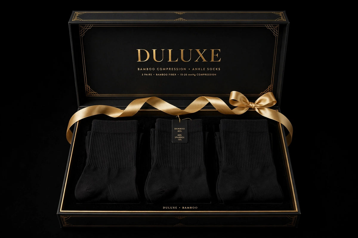 Lot de 3 paires de Chaussettes de Compression en Bambou DULUXE en écrin noir et doré