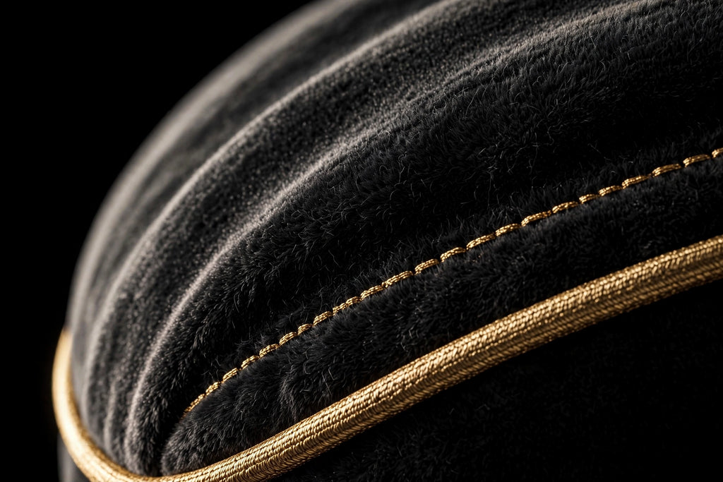 Texture velours noir et surpiqûres dorées du Coussin de Massage DULUXE