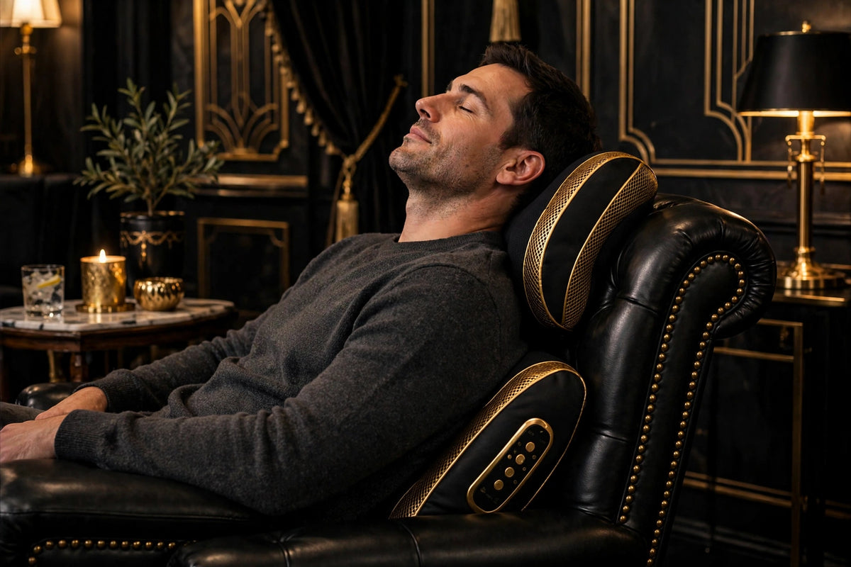 Coussin de Massage DULUXE utilisé contre le dos et la taille dans un fauteuil