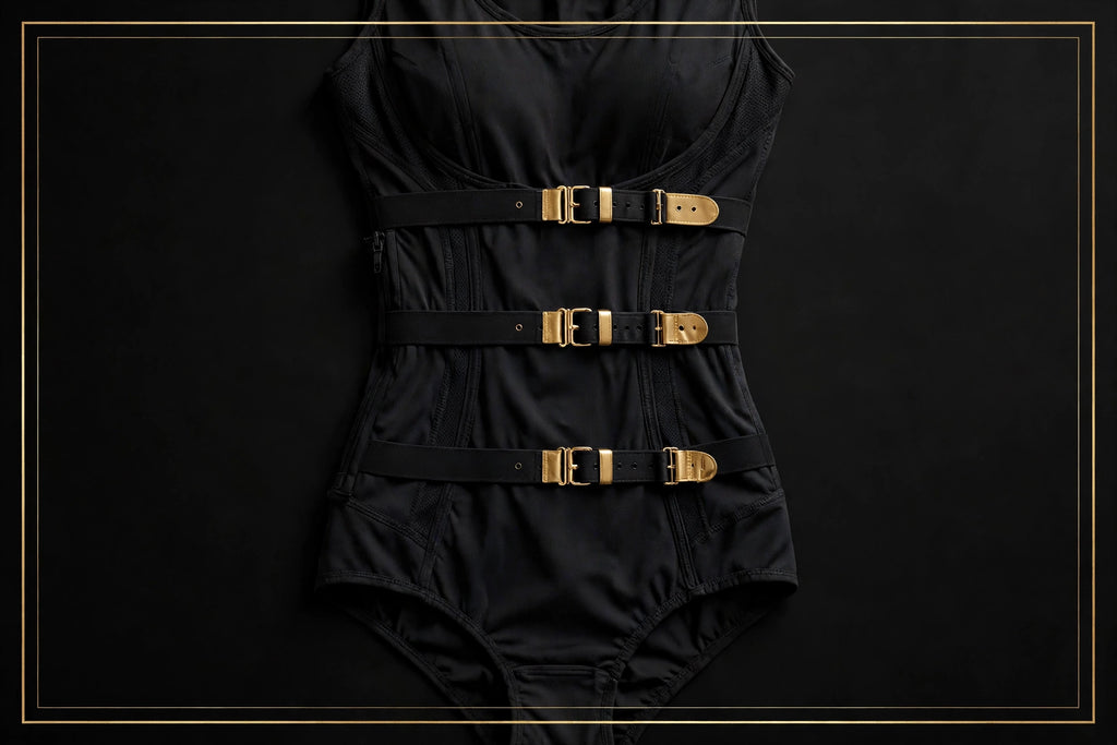 Gaine Sculptante Triple Ceinture DULUXE noire à plat – les trois ceintures de compression réglables