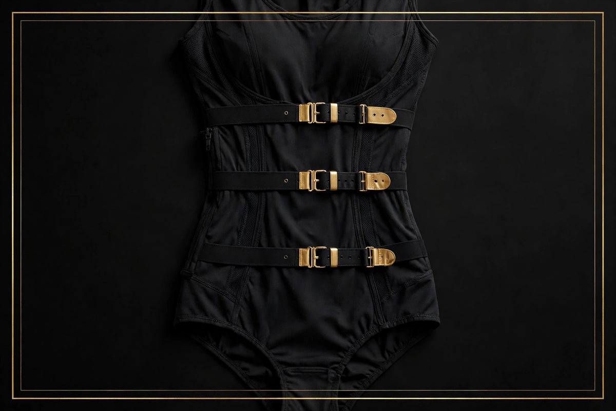 Gaine Sculptante Triple Ceinture DULUXE noire à plat – les trois ceintures de compression réglables