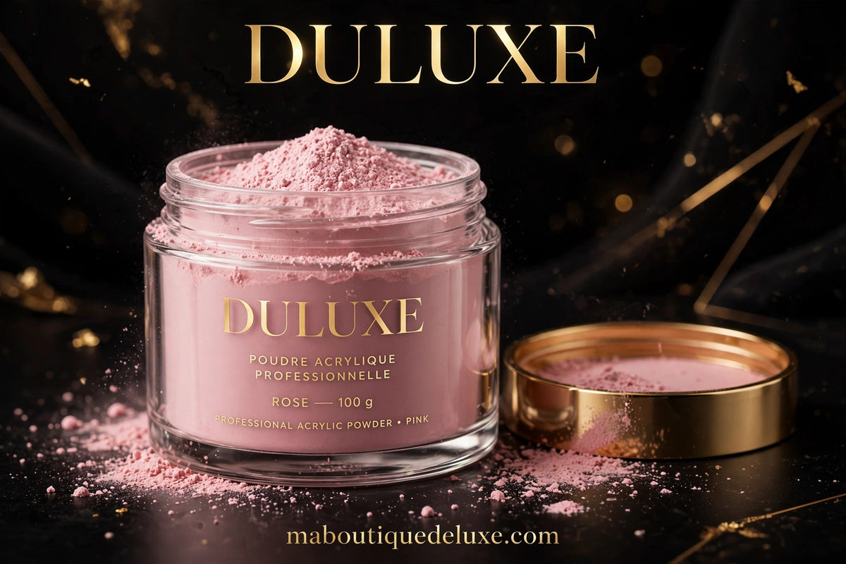 Poudre Acrylique Professionnelle 100g — visuel héro, grand pot de poudre rose en gros plan